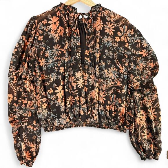 Free People Clarissa Printed Midnight Combo Top M Moody Fairygoth Smocked Boho - Picture 5 of 8